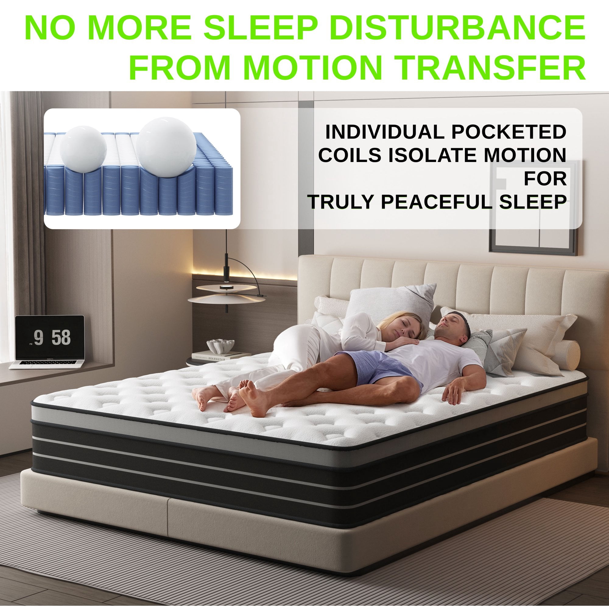 Twin Mattress, 12 Inch Hybrid Innerspring Mattress for Pressure Relief, Motion Isolation, Medium Firm, CertiPUR-US Certified