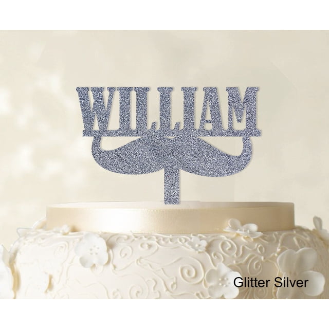 Custom Name Cake Topper Personalized Glitter Silver Cake Topper Color Option Available 5-7 Inches Wide