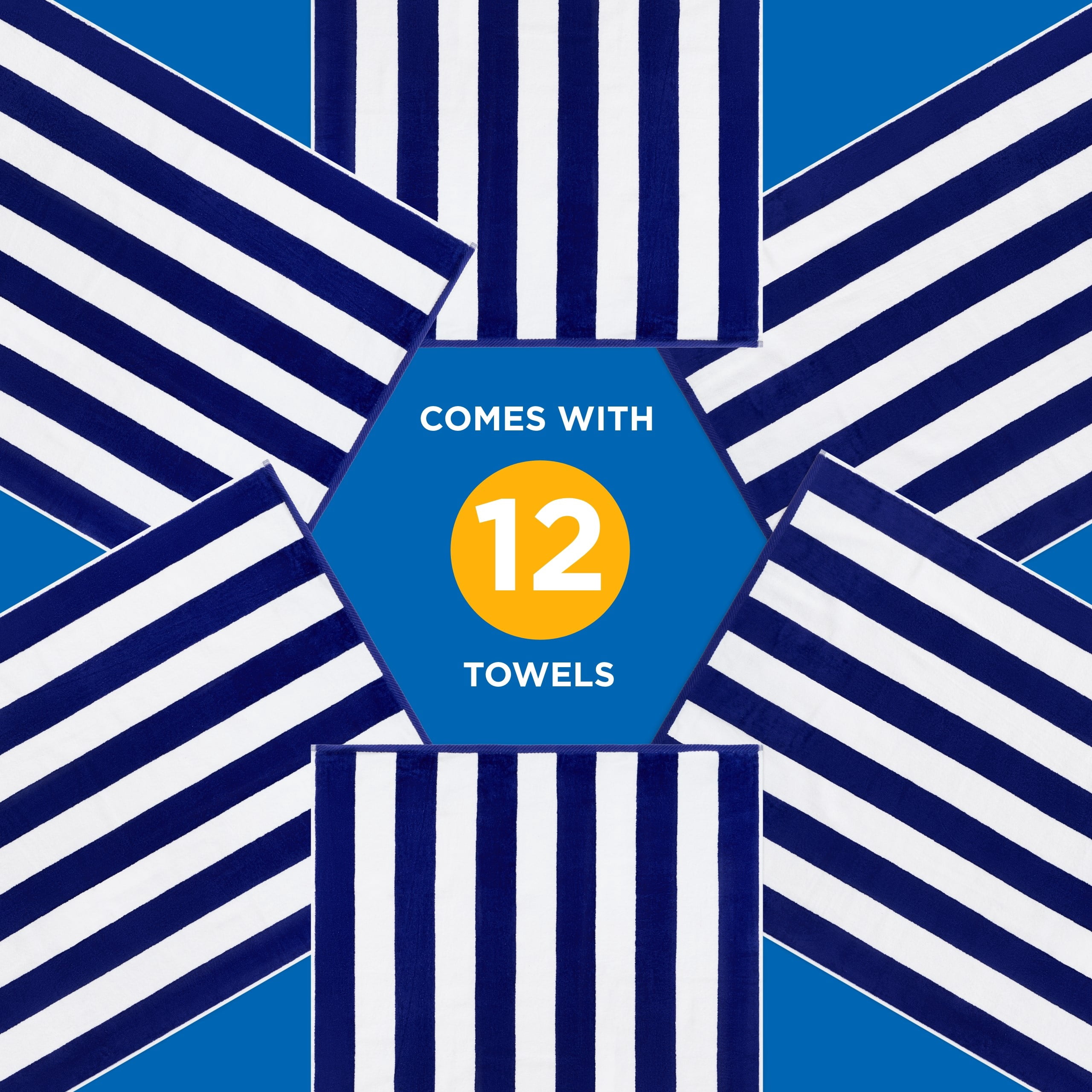 Ben Kaufman Joey Velour Striped Towel - Oversized & Absorbent Striped Beach Towels - Colorful Yarn Dye Stripe Cotton Towel for Swimming & More - Lightweight & Soft Swim Towels - Blue, 12 Pack