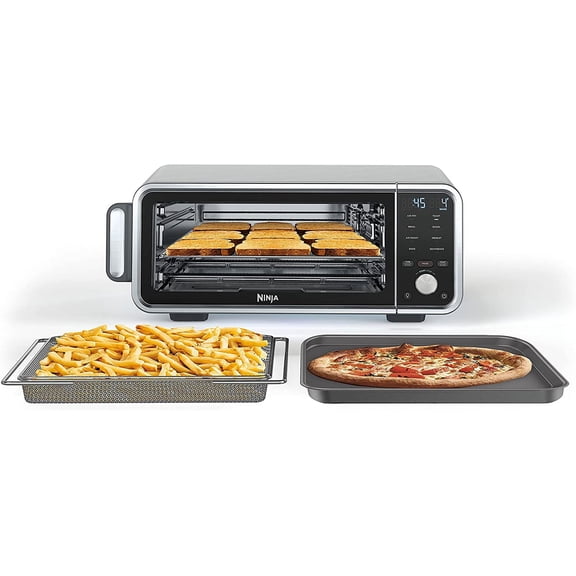 Digital Air Fry Pro Countertop 8-in-1 Oven with Extended Height, XL Capacity, Flip Up & Away, Basket, Wire Rack Crumb Tray, Silver, Black