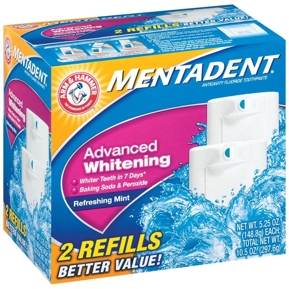 Mentadent Toothpaste Two Refills Advanced Whitening Refreshing Mint 10.