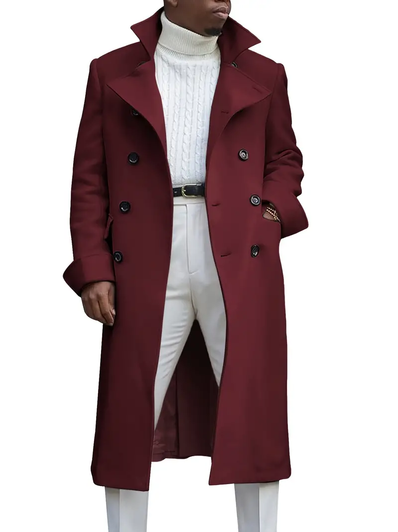 Men Trench Coat Burgundy Winter Wool Coat Long Jacket 57 OFF