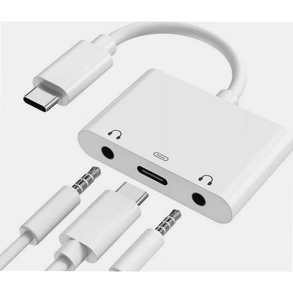 USB C to 3.5mm Audio Adapter, Aux Headphone Jack Splitter with Fast Charging Port, Type-C to Dual Earphone Converter, Compatible for Samsung, iPad Pro, Google Pixel, HTC, Huawei etc (3 in 1)