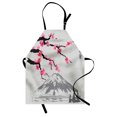thumbnail image 1 of Japanese Apron, Greyscale Grunge Background with Fujiyama Mountain and Cherry Blossoms, Unisex Kitchen Bib with Adjustable Neck for Cooking Gardening, Adult Size, Grey Black and Pink, by Ambesonne, 1 of 4