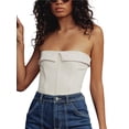thumbnail image 3 of Lucakuins mujeres cors茅 Bandeau Tops Color s贸lido verano Casual sin tirantes cremallera sin mangas fuera del hombro Crop Tops Streetwear, 3 of 9
