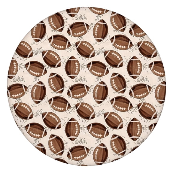 Brown Footballs on Beige Pattern Round Fitted Tablecloth with Elastic Edge,Dining Table Cover Waterproof,Outdoor Round Tablecloth for Camping,Dining,Indoor and Outdoor
