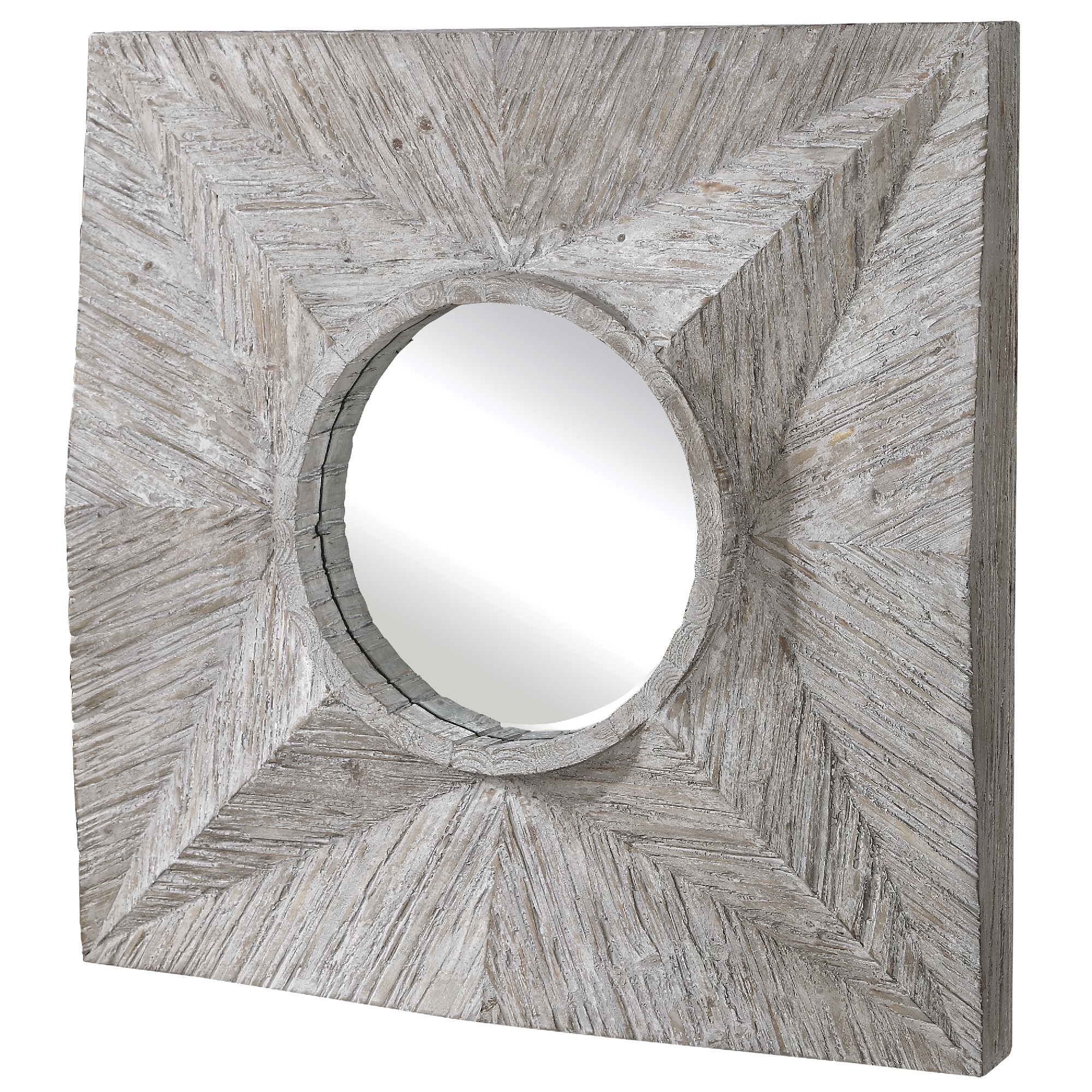 41.75” White Contemporary Driftwood Three Dimensional Geometric Mirror