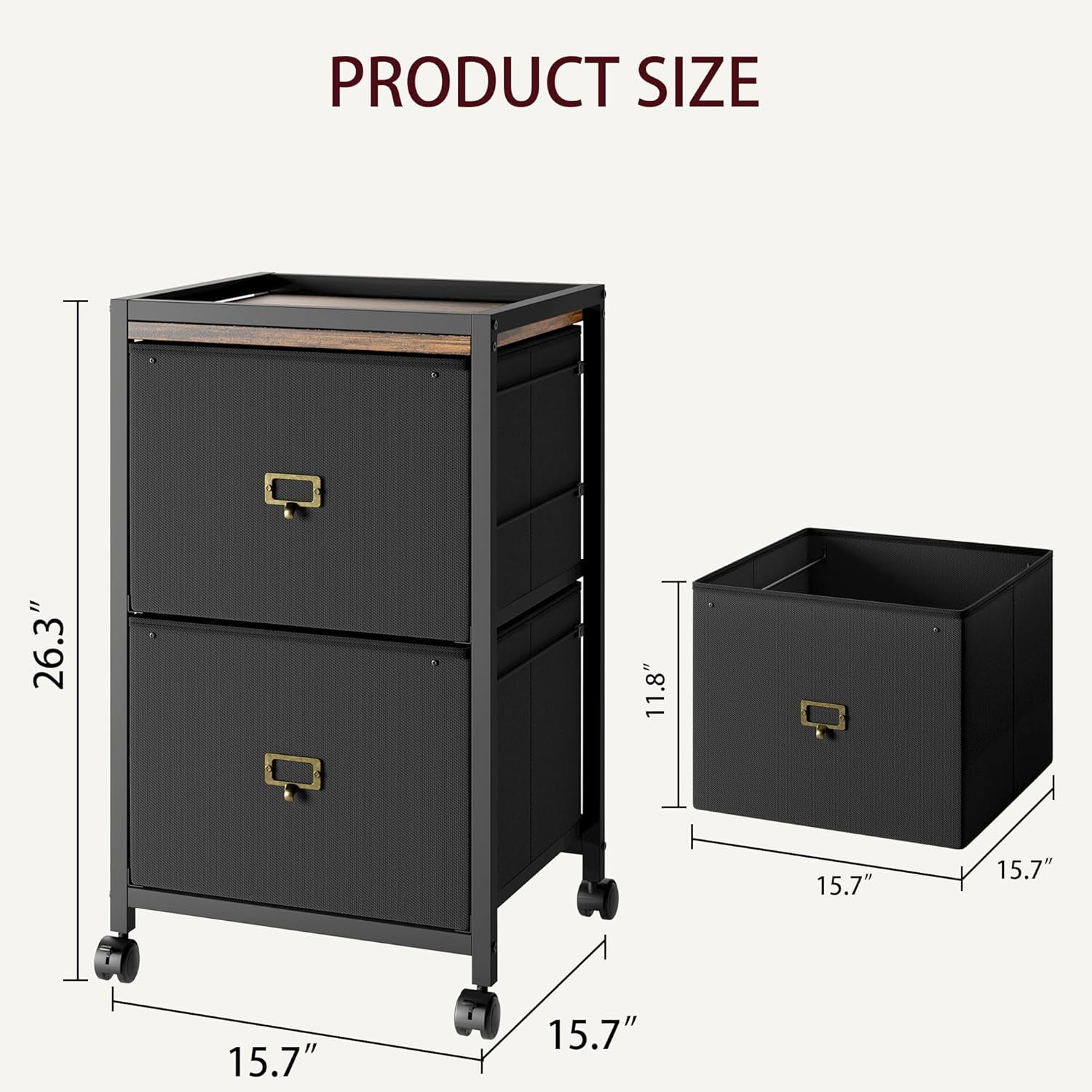 Mobile File Cabinet with Drawers & Wheels, Fabric Vertical File Cabinet with Open Storage Shelves