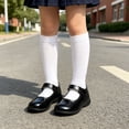 thumbnail image 2 of FINALGANG Kids Girls Adjustable Strap Scalloped Glossy Mary Jane Shoes Soft Flat Sole Formal School Uniform Dress Leather Shoes Versatile Shoes 5-5.5 Years, 2 of 5