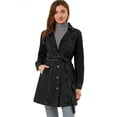 thumbnail image 1 of Chaqueta Vaquera Vaquera Larga Con Cinturón Y Solapa Con Muesca Para Mujer Negro M, 1 of 6