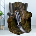 thumbnail image 4 of Waterfall Soft Flannel Fleece Throw Blanket, Waterfall Under Old Wooden Bridge in Forest Exotic Nature Theme, Cozy Plush for Indoor and Outdoor Use, 60" x 80", Green Brown White, by Ambesonne, 4 of 5