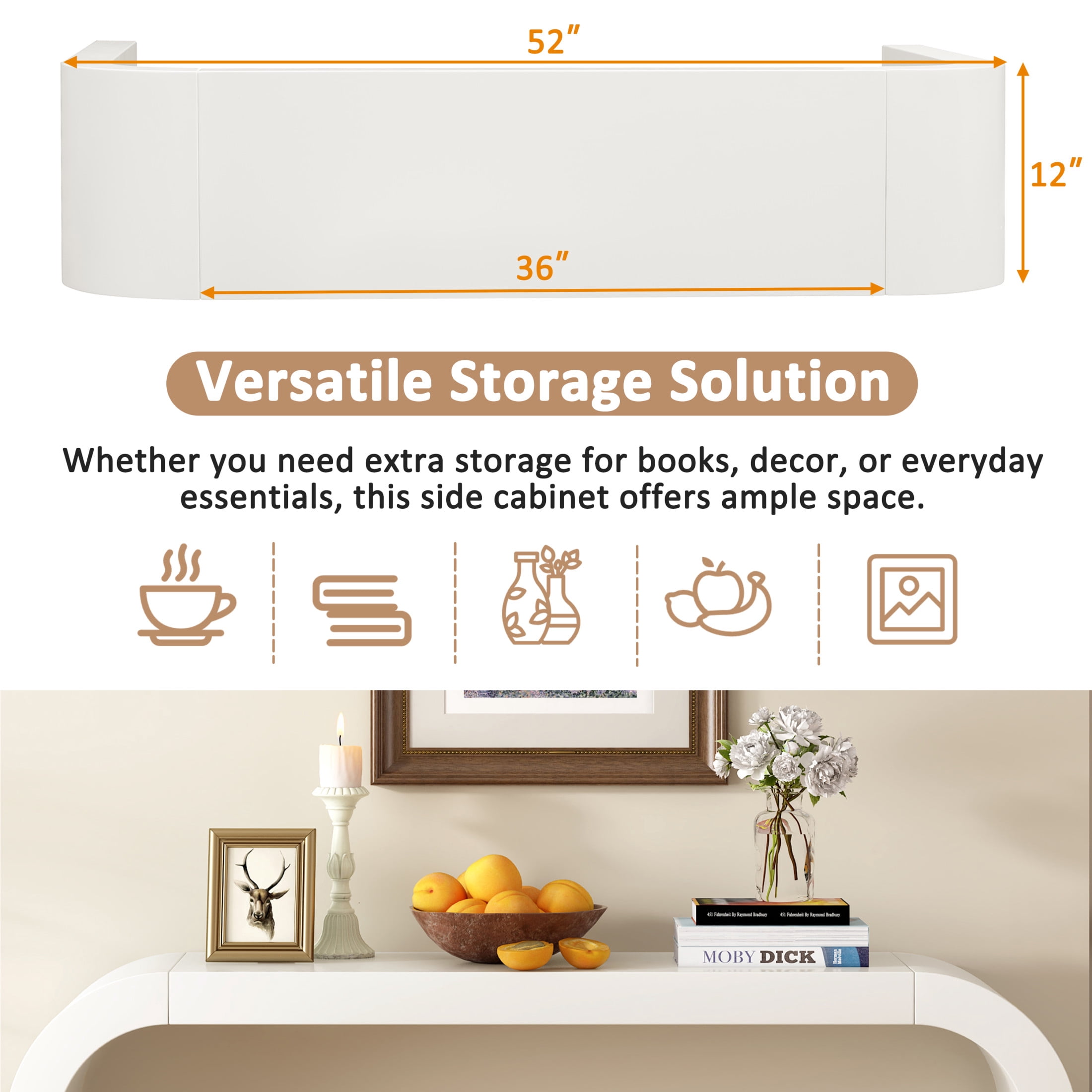 Christopher Knight Home Modern 52" Curved Console Table, Wood Entryway Table for Hallway, Cream White