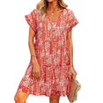 thumbnail image 4 of ZXZY Women Floral Printed Ruffled Sleeves V Neck Babydoll Mini Dress, 4 of 8