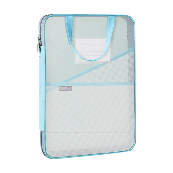 File Pouch Document Holder, Tyeign Mesh Zipper Pouch Bag Transparent Exams Stationery Holder Storage Bag File Bag Large Capacity Pencil Pouch Office Supplies Files Folder Pouch Blue