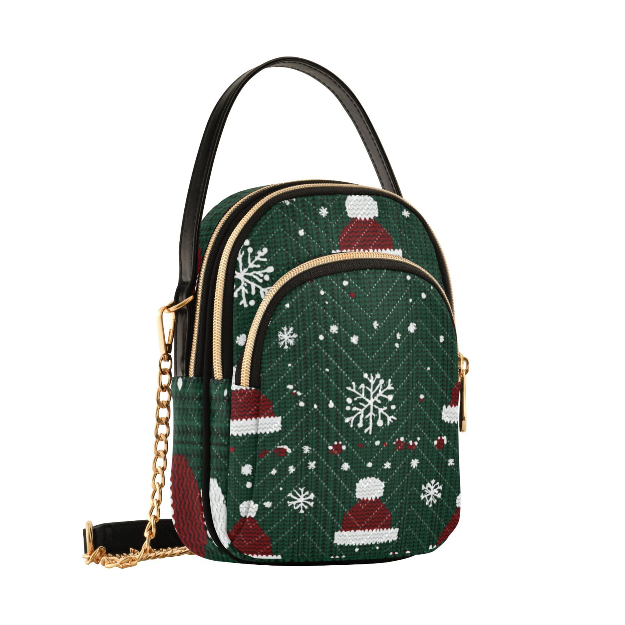 FORMRS Crossbody Bag for Women Quilted Travel Shoulder Cell Phone Purse with Chain Strap Handbag, Christmas Santa Hats