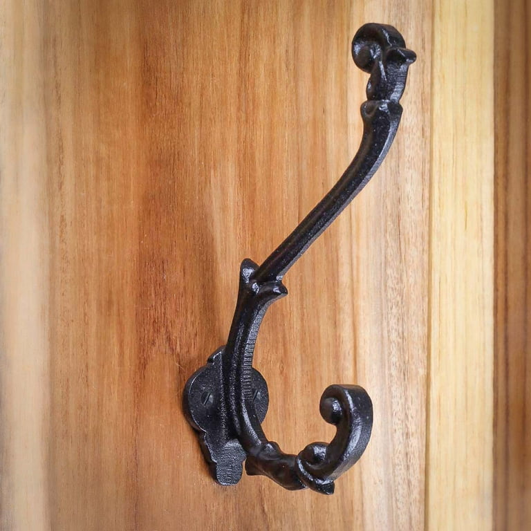 2 Coat Hat Hook Decorative Black Iron Double 6 1/2 inch | Renovators Supply