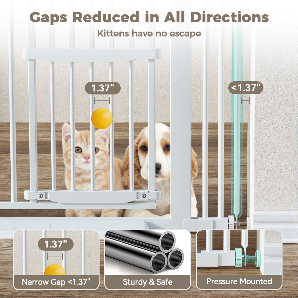 Pet Gate with Cat Door,Domipet 55.1 inch Extra Tall Dog Gate,29.5''-40.6''Wide Gate Pressure Mounted Full Door Pet Gate for Doorway Stairs,White