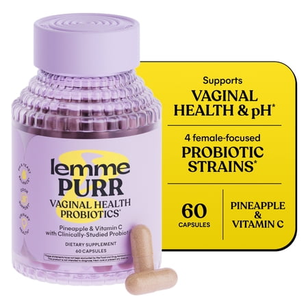 Lemme Purr Vaginal Probiotic Capsules for Women - Promotes pH Balance, Healthy Vaginal Odor & Urinary Tract Health w/Lactobacillus Blend, Clinically Tested Strains, Pineapple & Vitamin C, 60 Count