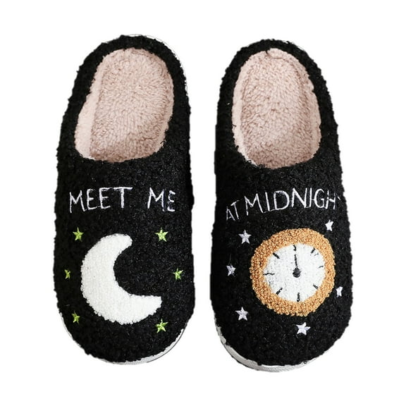 Binhe Women Slippers Meet Me At Midnight Slippers Slippers Embroidered Plush Indoor Outdoor Slippers Couple Shoes Multiple Colors Available with Anti Slip to Comfortable of Versatile and Fashionable