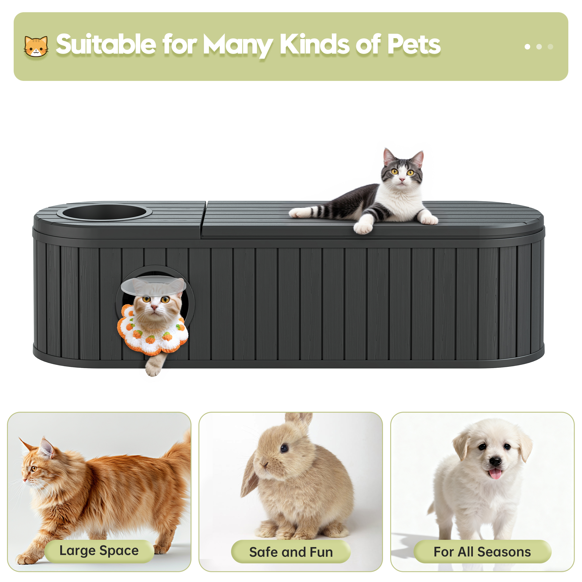 Bifanuo Cat Litter Box Enclosure,Hidden Litter Box Furniture with Round Lift-Up Door, Multi-Functional Cat Cabinet for Living Room and Bedroom,Black