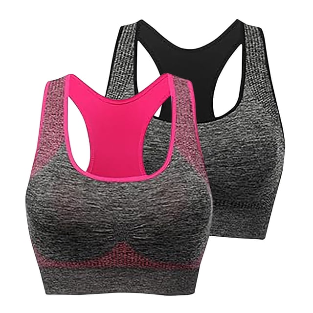 FAIWAD 2 Pack Racerback Sports Bras for Women Medium Support Padded Bralettes Wireless Workout Crop Tank Tops