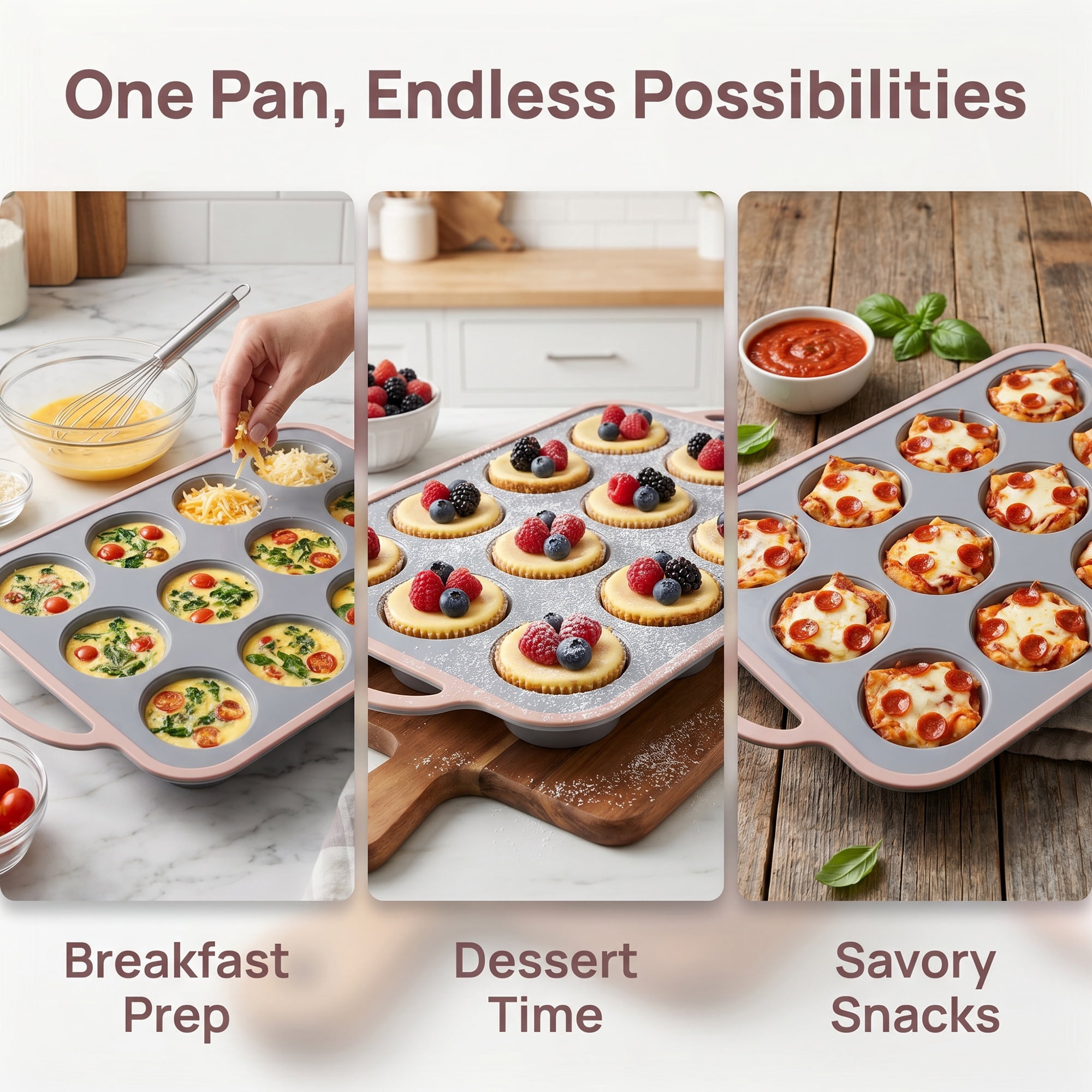 Unique Bargains Baking Pan 12-Cup Nonstick Silicone Tray with Dual Handles Gray/Pink 14.8"x8.9"x1.3"