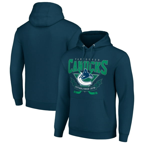 Men's Starter Navy Vancouver Canucks Team Logo Graphic Fleece Tri-Blend Pullover Hoodie