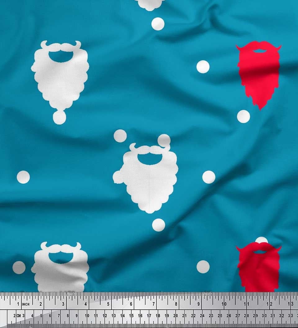 Soimoi Cotton Voile Fabric Dot & Santa Moustache Christmas Print Sewing Fabric Yard 56 Inch Wide