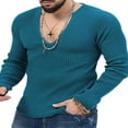 thumbnail image 1 of Solid Color V Neck Sweater for Men with Long Sleeves and Ribbed Knit Pullover, 1 of 4