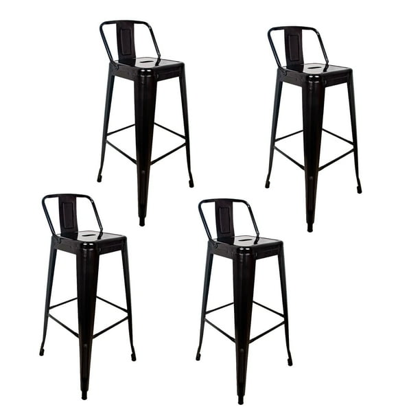Set De 4 Bancos Tolix Metálicos Vintage con Respaldo negro