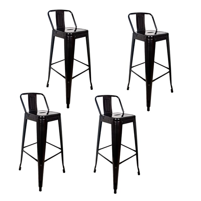 Set De 4 Bancos Tolix Metálicos Vintage con Respaldo negro