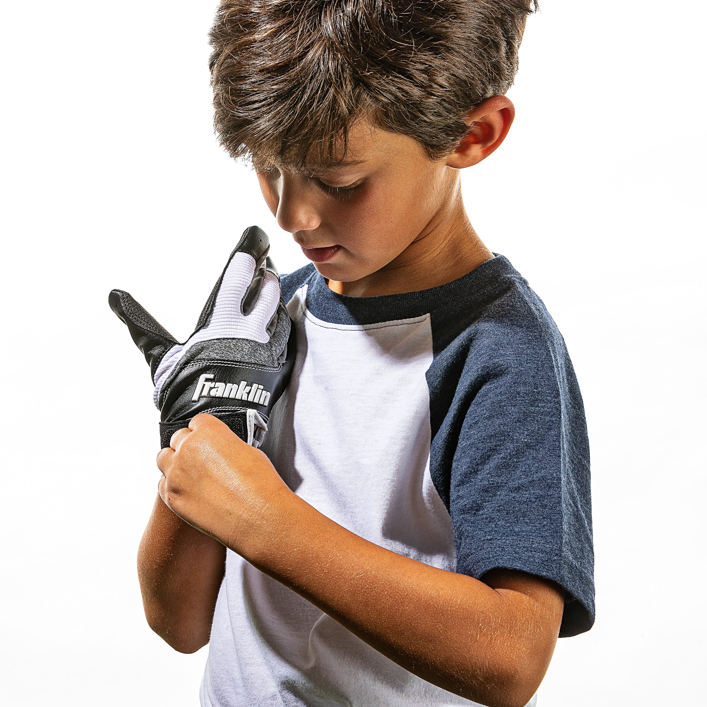 Franklin Sports MLB Shockwave Baseball Batting Gloves, Black / Gray / White, Youth Medium