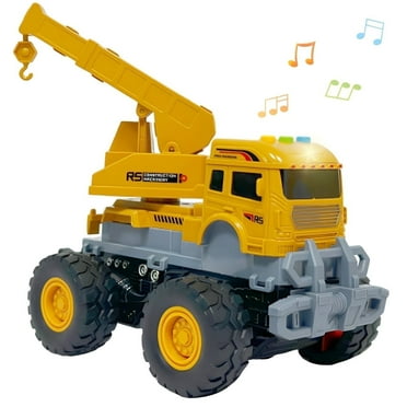 Wanonoo Musical Crane Toy Truck for 3 4 5 6 7 8 Years Old Construction Truck for Kids Age 3-7 with Lights, Sounds Friction Powered Truck Vehicle Toy for Toddler Boys and Girls Ages 3 , Birthday Gifts