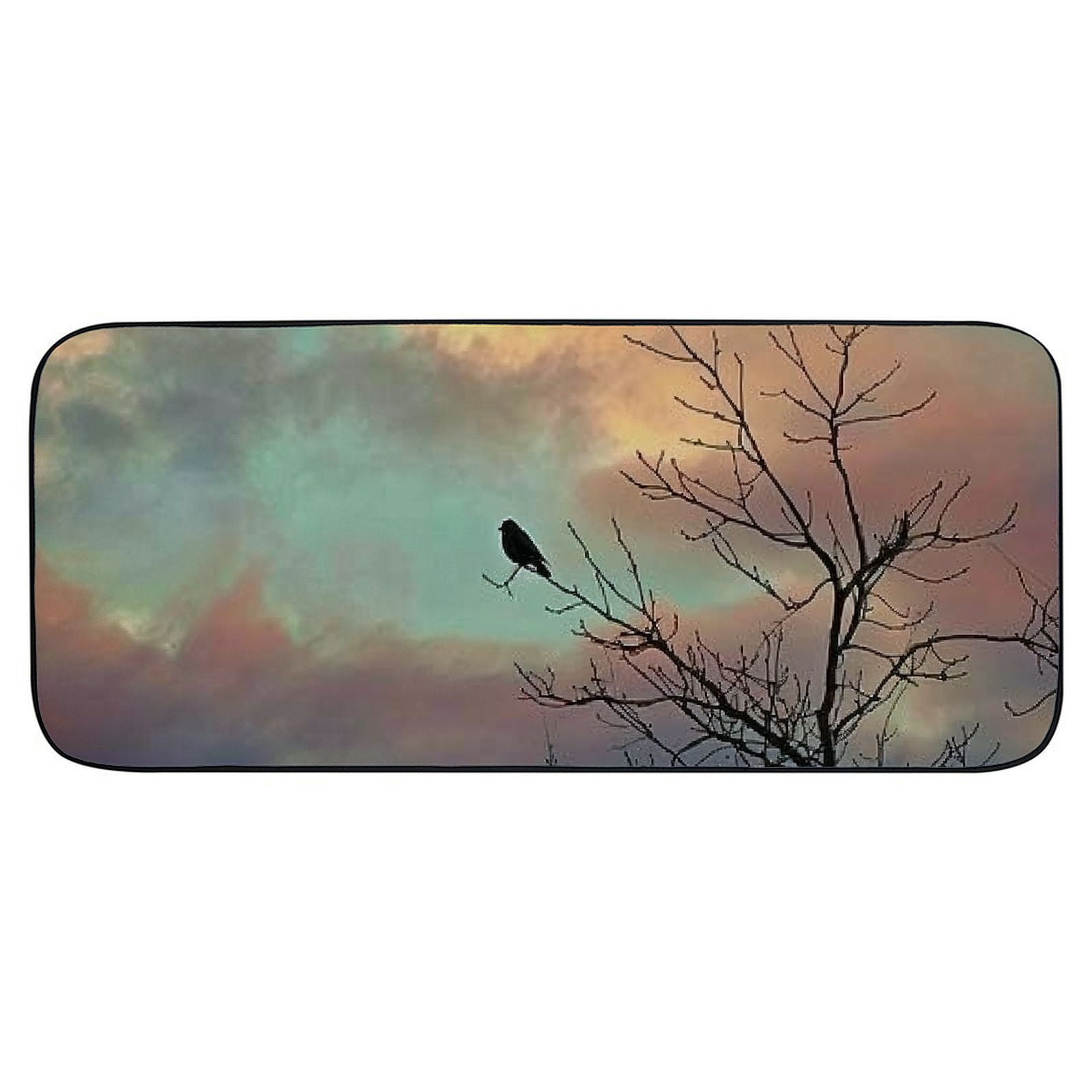 PHYHOO Decorative Door Mat, Door Mat with Non-Slip Rubber Backing, Easy Cleaning, Traps Dirt, Rug for Entry, Patio, Garage - Tree Dawn Bird Winter Weather Cold Clouds 19.68*47.24 in