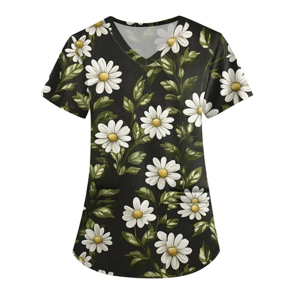 Womens Scrubs, Scrubs Floral V Neck Short Sleeve Plus Size Overalls With Pockets Work Tops July 4Th Shirts For Women Of Shirts Womens Outfit Shirt Outfits Tank Tops (XXL, Army Green) ZMTing