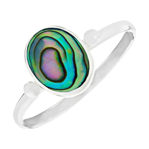 81stgeneration Women's 925 Sterling Silver Oval Paua Abalone Shell Thin Band Stackable Ring