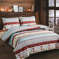 thumbnail image 3 of Smuge Christmas Reindeer Bedding Sets King Size Rustic Quilt Sets Microfiber Tree Xmas Bedspread Snowflake Coverlet Set with 2 Pillow Shams,Red Stripe, 3 of 10