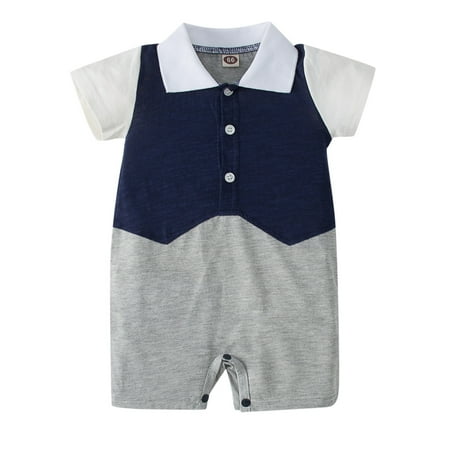 

Toddler Boys Gentlemen Patchwork Casual Romper Jumpsuit Playsuit Sunsuit Clothes 3-18M