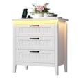 thumbnail image 2 of Modern White Bedside Table with LED Light & Charging Station - 3 Drawer Dresser for Bedroom Storage - Ample Wooden Chest - White, Three Drawer Cabinet, 2 of 6