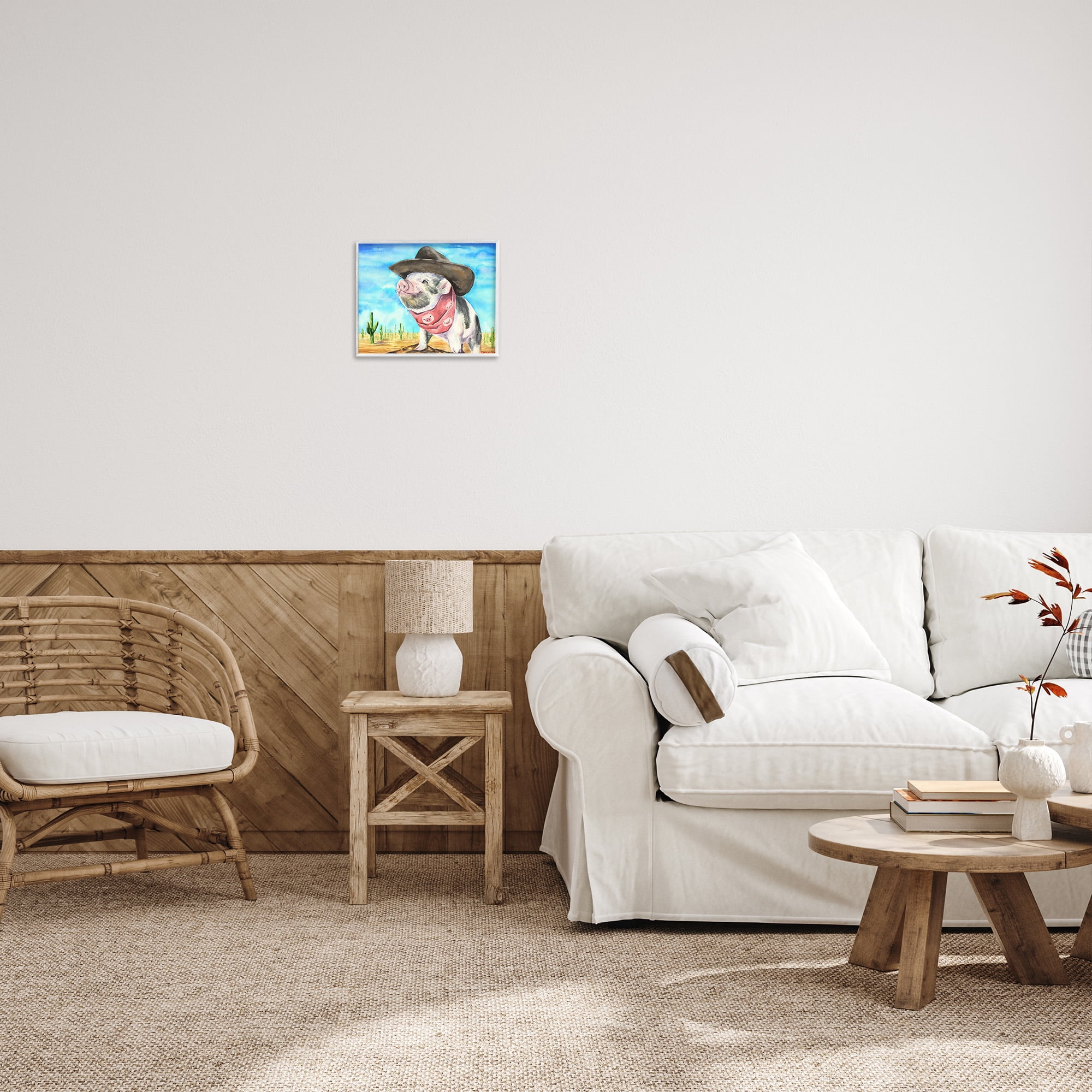 Stupell Industries Wild West Cowboy Pig Animals & Insects Painting White Framed Art Print Wall Art, 14 x 11