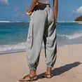 thumbnail image 5 of Womens Summer Striped Barrel Pants Comfy Drawstring Cropped Pant with Pockets Beach Vacation Elastic Waisted Trousers Black XL, 5 of 6
