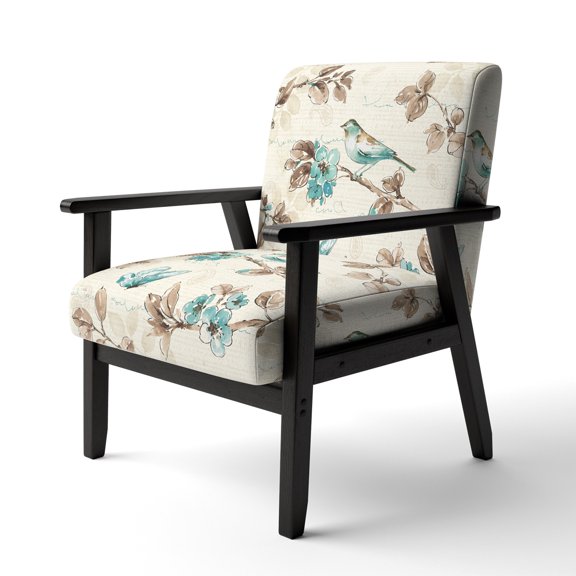 Designart "Beige Bird Wings" Upholstered Cottage Accent Chair - Arm Chair