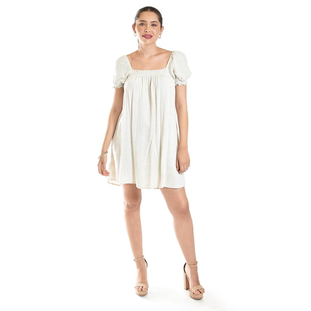 Vestido de lino escote cuadrado Roman Fashion /Juvenil, 20372 (Arena) beige G