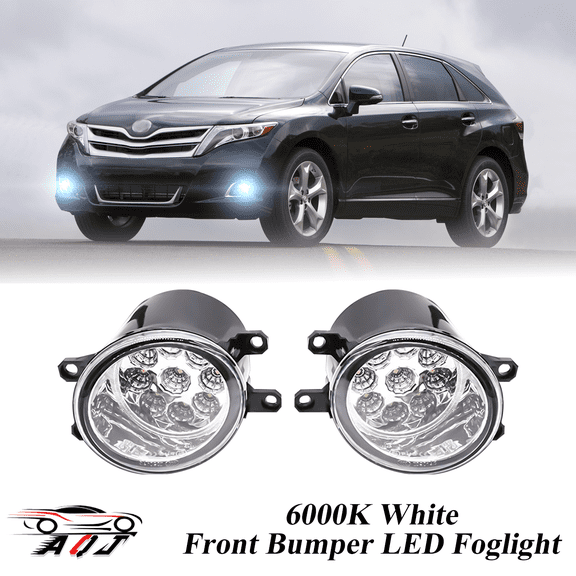 Pair Round LED Fog Lights for Toyota Venza 2009-2015, 55W 6000K White Off-Road Lamps Black Front Bumper LED Fog Lights