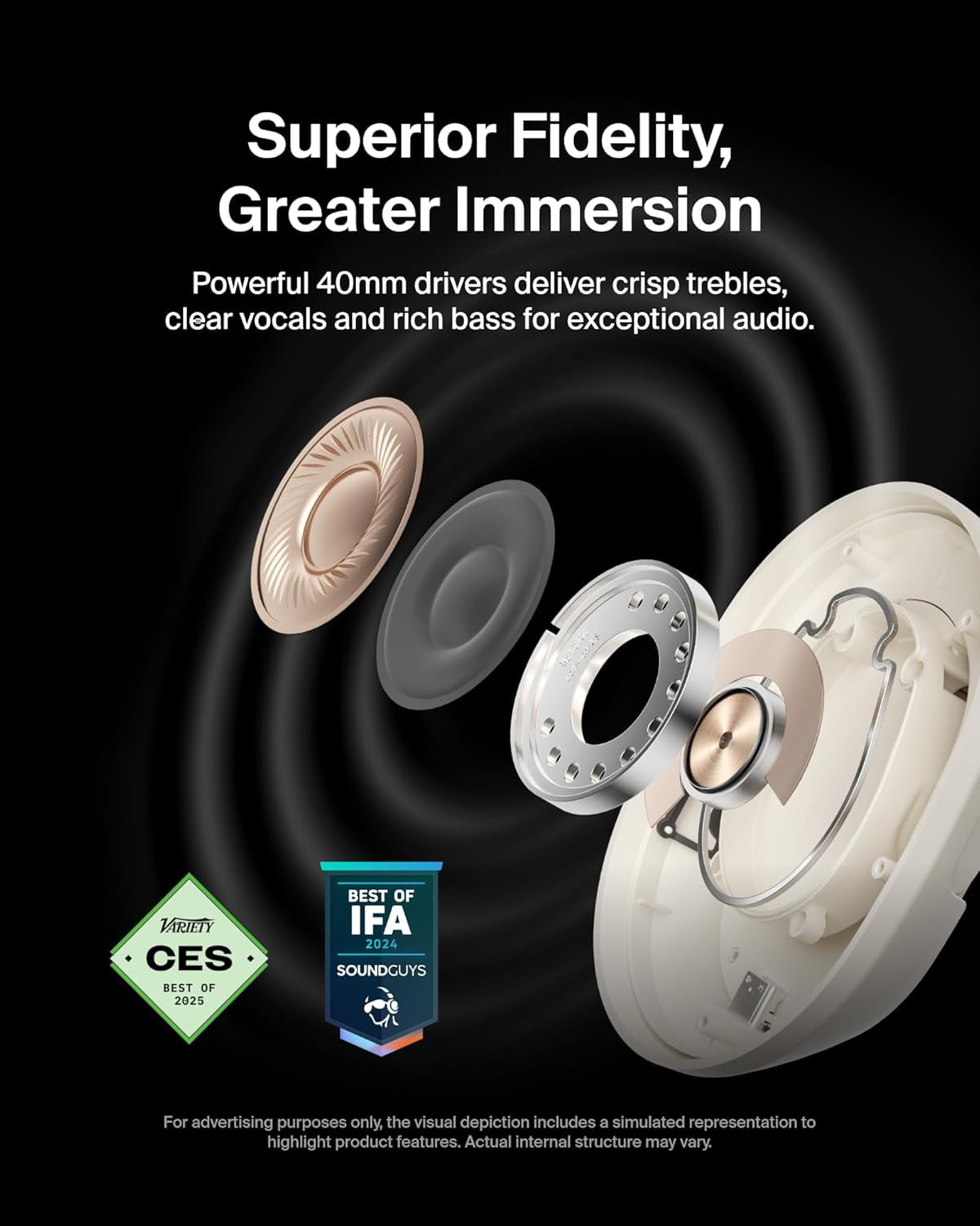 Belkin SoundForm Isolate Bluetooth Over-Ear Headphones - Hybrid Active Noise Cancelling Headphones - Wireless w/ 60H Playtime, Fast Charging & CloudCushion Ear Cups for Travel, Home, or Office - Sand