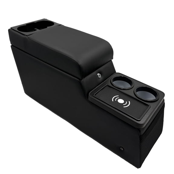 Truck Center Console Truck Seat/Bench Organizer with Wireless Charging and Holder Cups for Jeep CJ5 1976-1983,Jeep CJ7 1976-1986,Jeep Wrangler(YJ) 1987-1995 （Black）