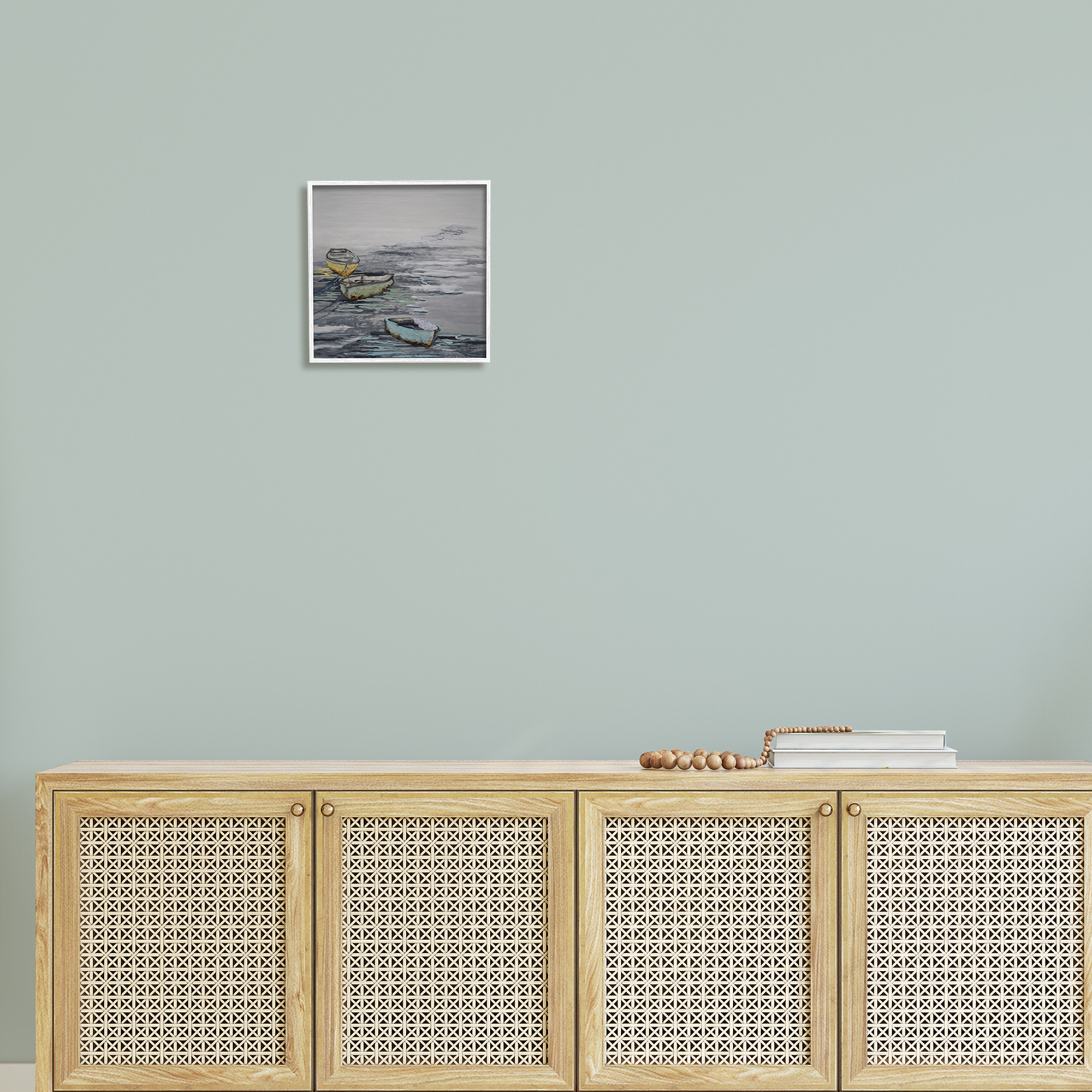 Stupell Industries Three Rowboats Floating Ocean Waves Layered Collage Painting White Framed Art Print Wall Art, Design by Stacy Gresell