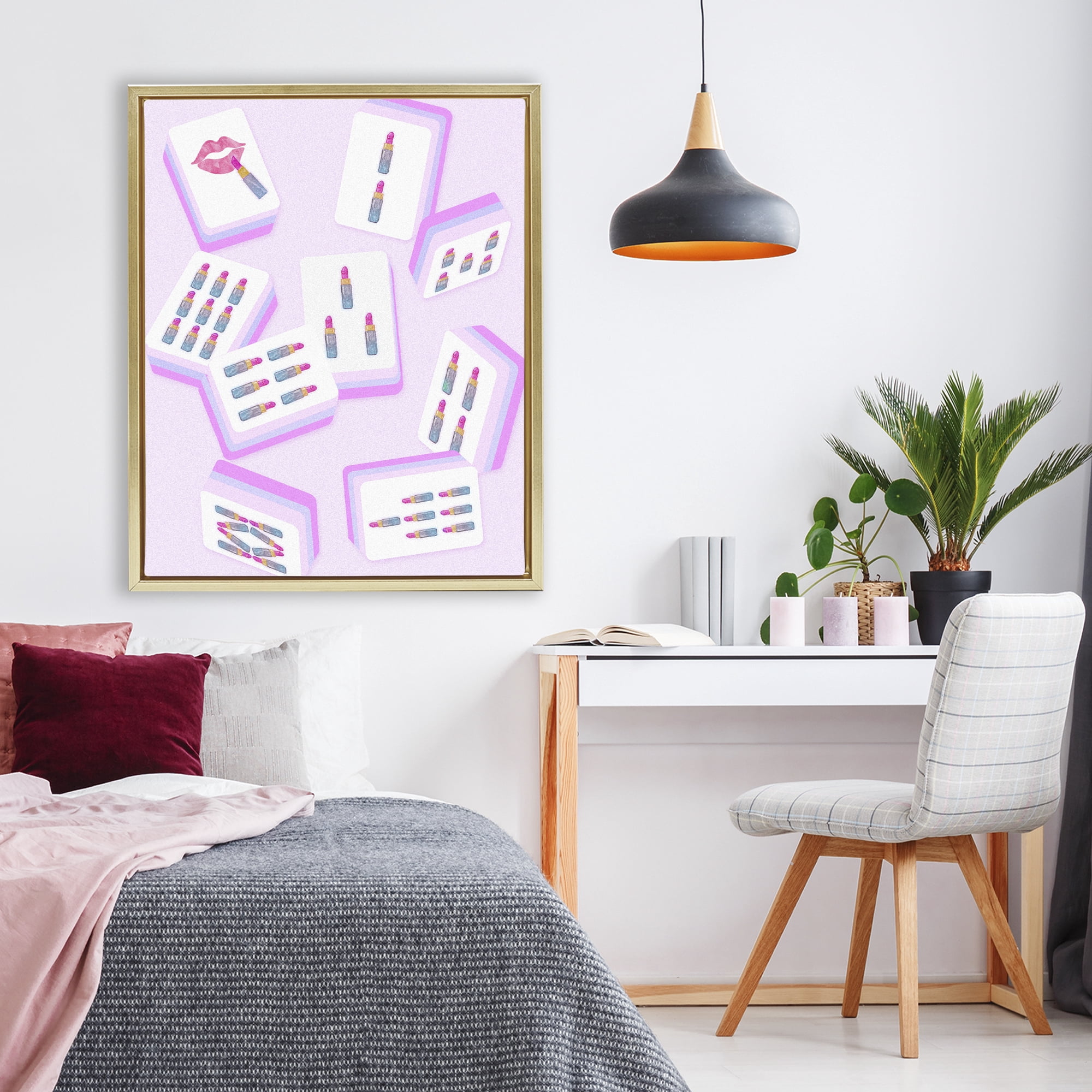 Stupell Industries Glam Lipstick Mahjong Tiles Gold Framed Floater Canvas Wall Art, design by Ziwei Li