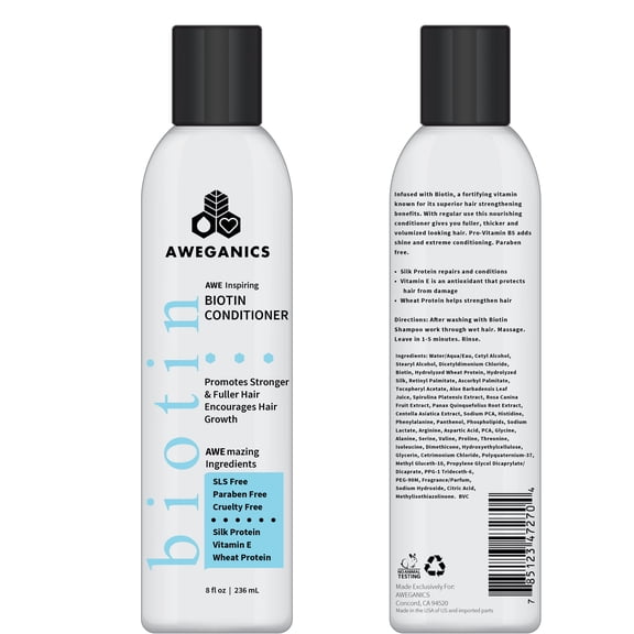 Aweganics AWE Inspiring Moisturizing & Volumizing Daily Conditioner with Biotin, 8 fl oz