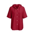 thumbnail image 6 of Women's Casual Short Sleeve Collar Hoodie Blouse, Solid Color Imitation Linen Top, 6 of 6